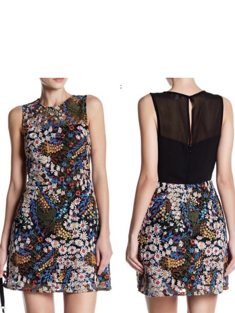 Lucy Paris Black Floral Embroidered Mini Dress